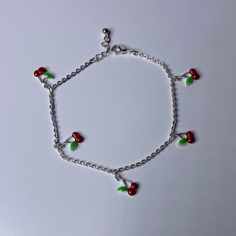 AVON Cherry Charm Silver Anklet or Bracelet